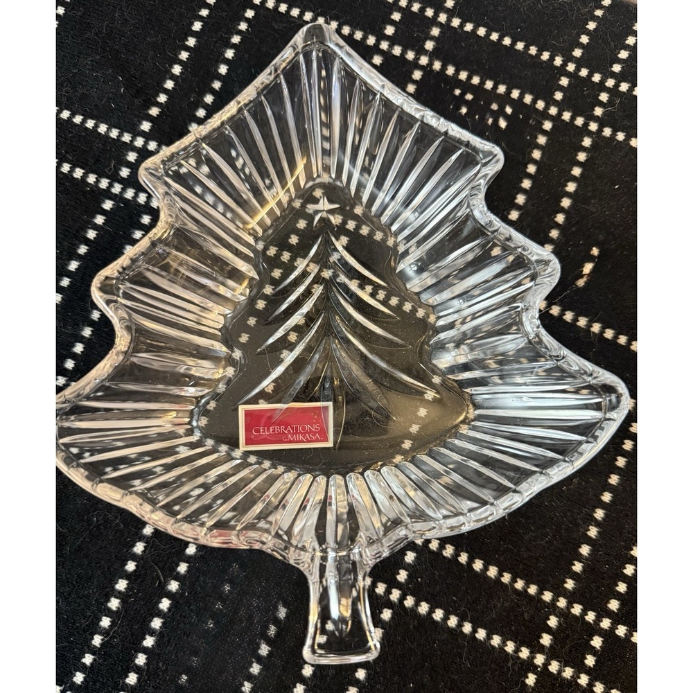 Mikasa Crystal Christmas Tree Dish 6" Clear Holiday Serving Bowl Celebrations